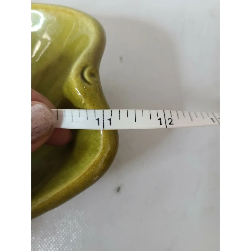 Vintage California Pottery Two Compartment Green Apple Serving Dish With Handle